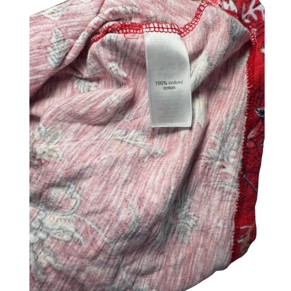 Bohemian Puff Sleeves Red Floral Cotton Blouse Sz XS - Picture 7 of 7